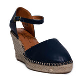 Italian Women Dark Blue Leather Wedges #0630