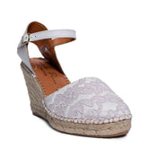 Italian Women White Leather * Cloth Wedges #0645