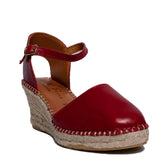 Italian Women Red Leather Wedges #0650