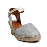 Italian Women Silver Leather * Glitter Wedges #0658