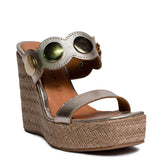 Italian Women Gold Leather Wedges #0663