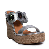 Italian Women Silver Leather Wedges #0665