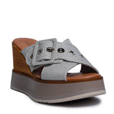 Italian Women Silver Leather * Glitter Wedges #0669