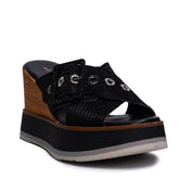 Italian Women Black Leather * Glitter Wedges #0670