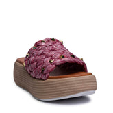 Italian Women Fuchia LEATHER * WICKER Wedges #0679