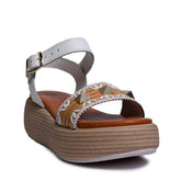 Italian Women White Leather Wedges #0682