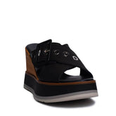 Italian Women Black Leather Wedges #0684