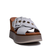 Italian Women White Leather Wedges #0686