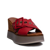 Italian Women Red Leather Wedges #0687