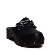 Italian Women Black Leather Wedges #0692