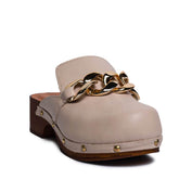 Italian Women Beige Leather Wedges #0694