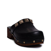 Italian Women Black Leather Wedges #0698