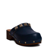 Italian Women Dark Blue Leather Wedges #0701