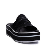 Italian Women Black Leather Wedges #0707