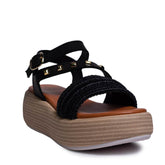 Italian Women Black Leather Sandal #0738