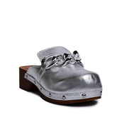 Italian Women Silver Leather Wedges #0741