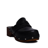 Italian Women Black Leather Wedges #0751