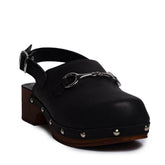 Italian Women Black Leather Sandal #0757