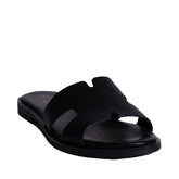 Italian Women Black Leather Slipper #0766