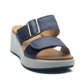 Italian Women Dark Blue Leather Wedges #1114