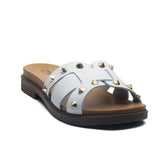 Italian Women White Leather Slipper #1122