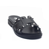 Italian Women Black Leather Slipper #1123