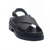 Italian Women Black Leather Sandal #1124