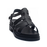 Italian Women Black Leather Sandal #1128