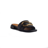 Italian Women Black Leather Slipper #1262