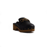 Italian Women Black Leather Wedges #1277