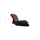 Italian Women Black Leather Heels #1291