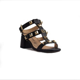 Italian Women Black Leather Sandal #1317