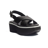 Spanish Women Black Leather Sandal #1491