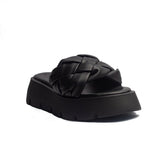 Spanish Women Black Leather Wedges #1500