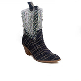 Turkish Women Black Cloth Half Boot #1696