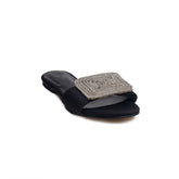 Turkish Women Black Satin Slipper #1708
