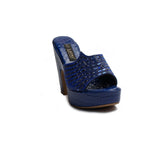 Turkish Women Blue Leather Wedges #1969