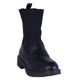 Europeon Union Women Black Leather * Cloth Half Boot #2273