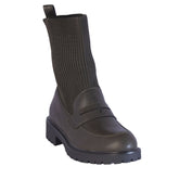 Europeon Union Women Kaki Leather * Cloth Half Boot #2274