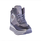 Europeon Union Women Grey Leather * Glitter Half Boot #2307