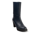 Women Dark Blue Leather Half Boot #2637