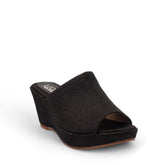 Women Black LINEN Wedges #2705