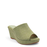 Women Green LINEN Wedges #2707