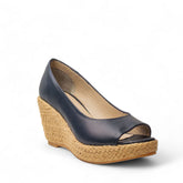 Women Dark Blue Leather Wedges #2908