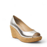Women Silver Leather Wedges #2909