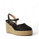 Women Black Glitter Wedges #3010