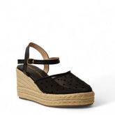 Women Black Satin Wedges #3012