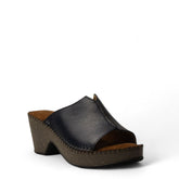 Women Dark Blue Leather Wedges #3027