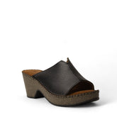 Women Black Leather Wedges #3030