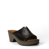 Women Black Leather Wedges #3032